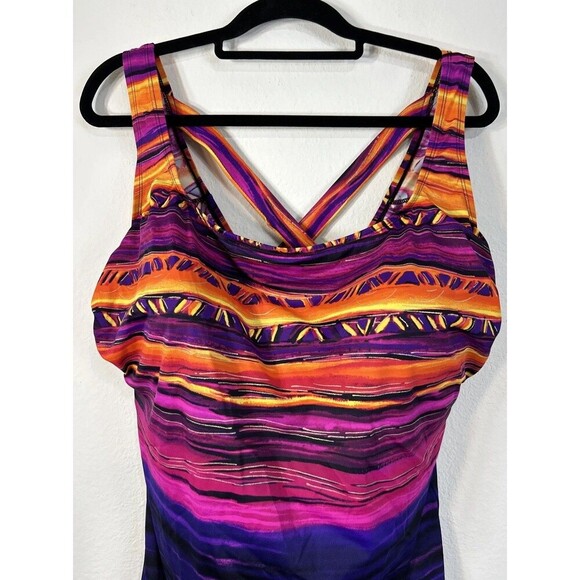 Catherines Square Neck Tummy Control One Piece Swimsuit Plus Size 30W - Picture 5 of 11